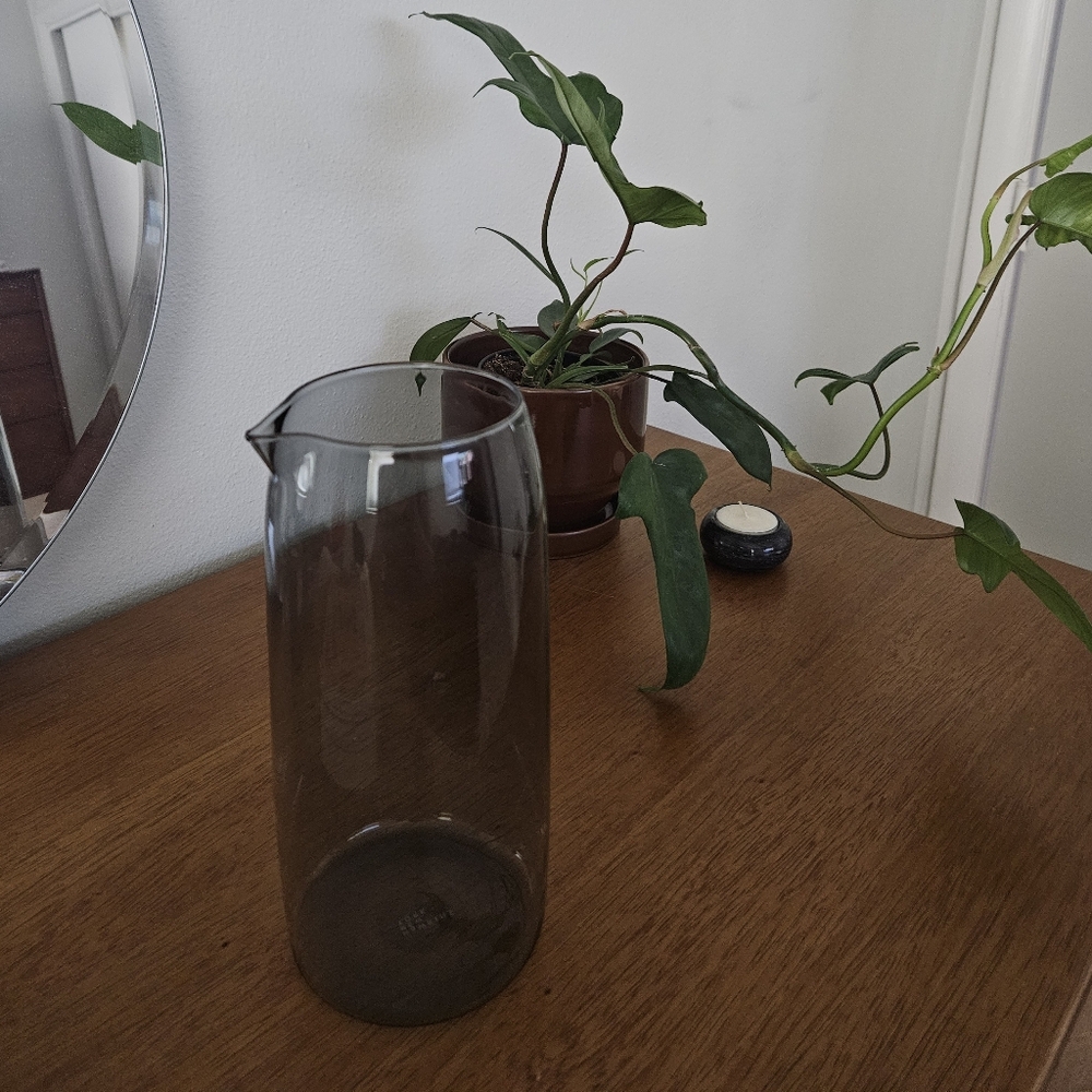hawkins smoky gray tinted boho modern chic art retro mod geometric glass pitcher